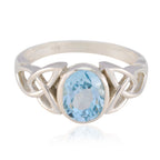 Blue Topaz Solitaire Egyptian 92.5 Silver Blue Gemstone Minimal Boho Ring Jewelry