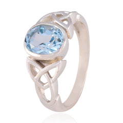 Blue Topaz Solitaire Egyptian 92.5 Silver Blue Gemstone Minimal Boho Ring Jewelry