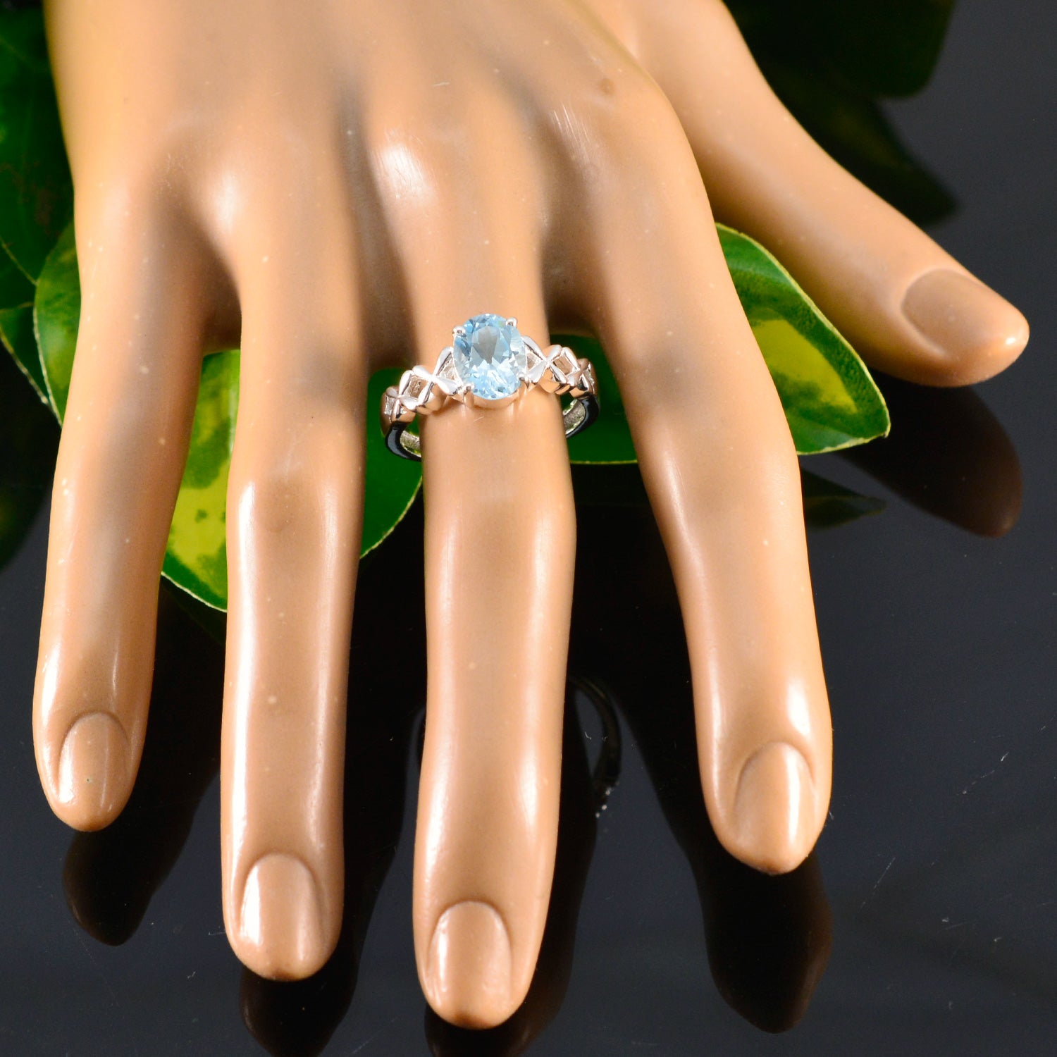 Blue Topaz Solitaire Turkish Sterling Silver Blue Gemstone Whisper thin Twist Ring Jewellery