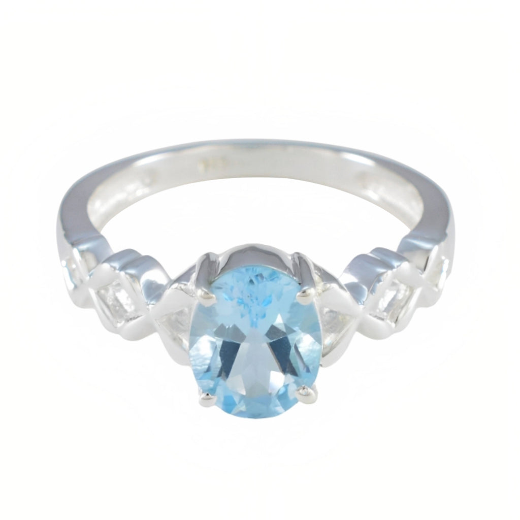 Blue Topaz Solitaire Turkish Sterling Silver Blue Gemstone Whisper thin Twist Ring Jewellery