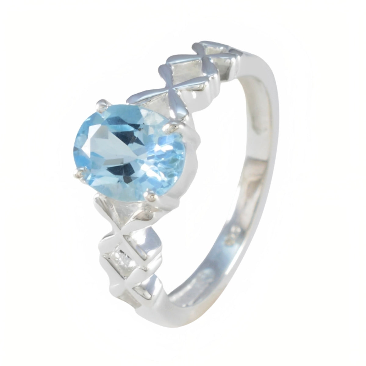 Blue Topaz Solitaire Turkish Sterling Silver Blue Gemstone Whisper thin Twist Ring Jewellery