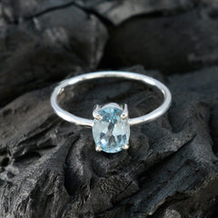 Blue Topaz Solitaire Turkish Silver Blue Gemstone Elegant  Fairytale Ring Jewelry