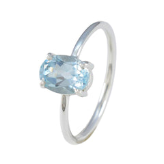 Blue Topaz Solitaire Turkish Silver Blue Gemstone Elegant  Fairytale Ring Jewelry