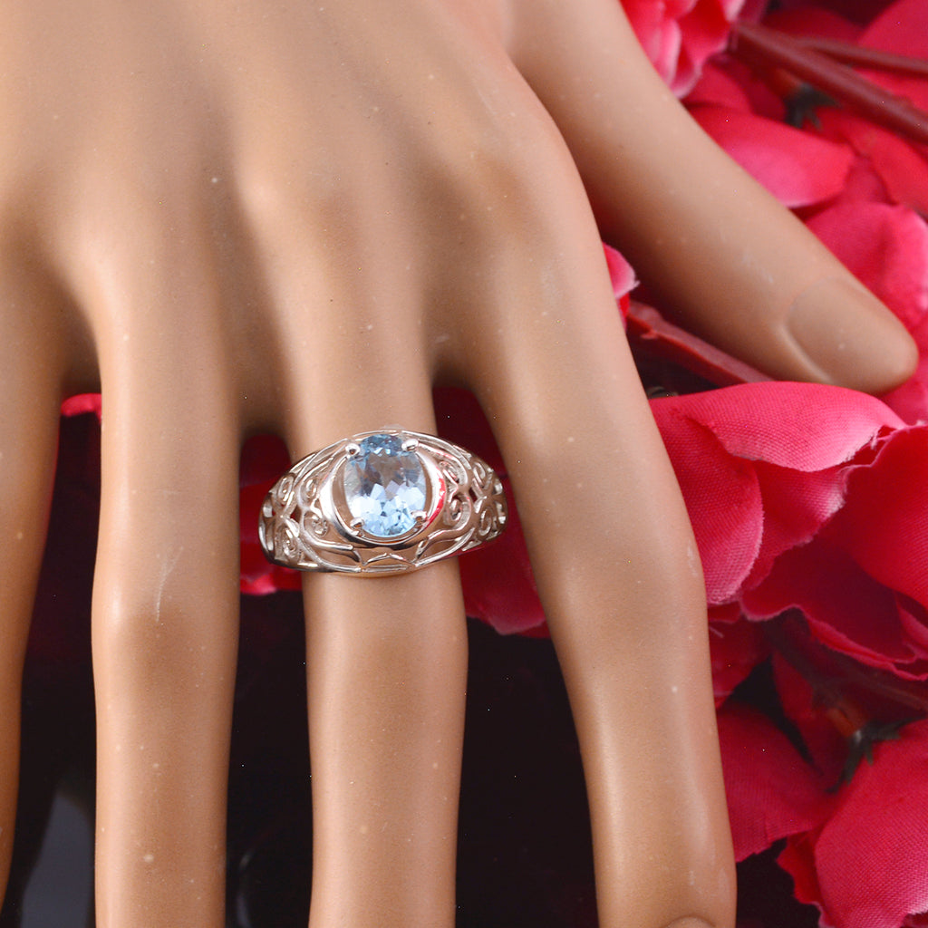 Blue Topaz Solitaire Australian 925 Sterling Silver Blue Gemstones Featherlight Filigree Ring Jewelry