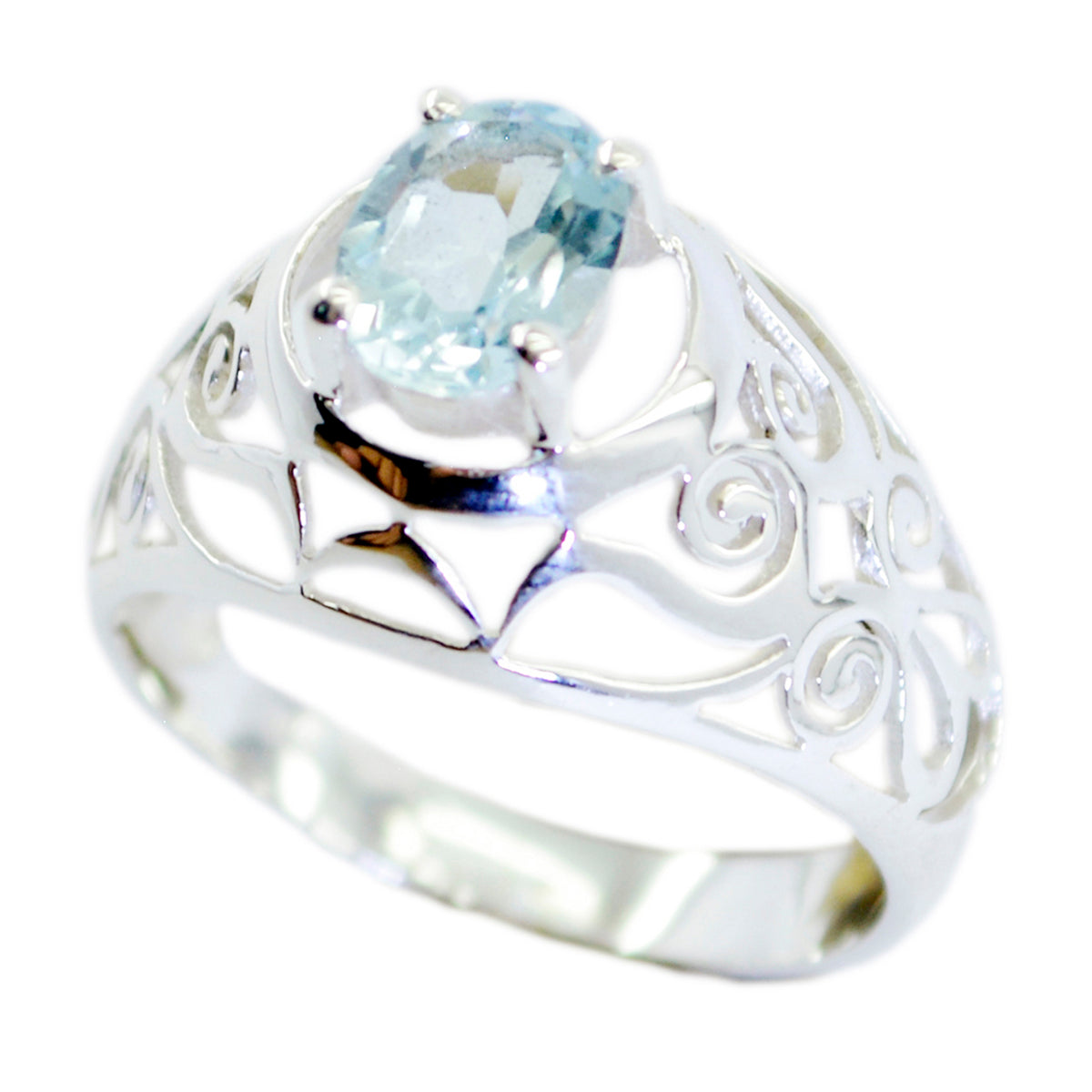 Blue Topaz Solitaire Australian 925 Sterling Silver Blue Gemstones Featherlight Filigree Ring Jewelry メイン画像