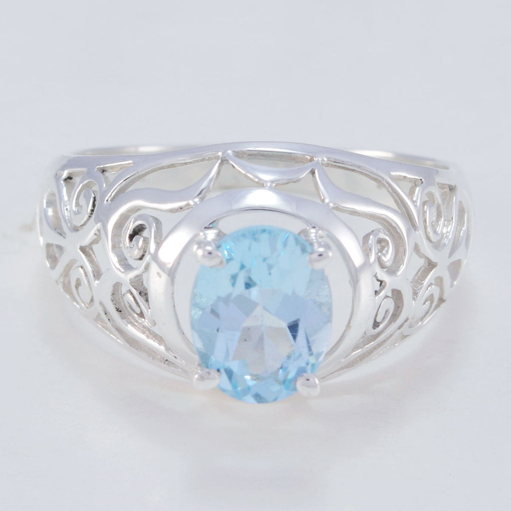 Blue Topaz Solitaire Australian 925 Sterling Silver Blue Gemstones Featherlight Filigree Ring Jewelry