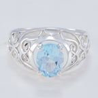 Blue Topaz Solitaire Australian 925 Sterling Silver Blue Gemstones Featherlight Filigree Ring Jewelry