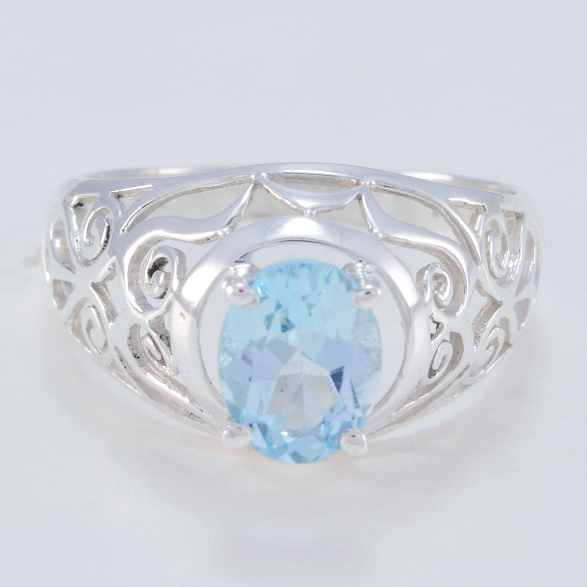 Blue Topaz Solitaire Australian 925 Sterling Silver Blue Gemstones Featherlight Filigree Ring Jewelry