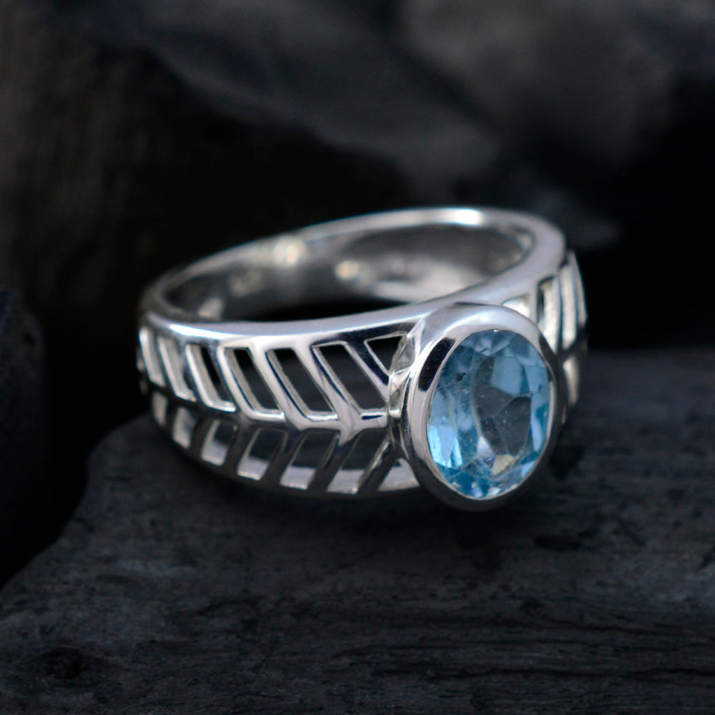 Blue Topaz Solitaire Spanish 92.5 Silver Blue Gemstone Featherlight Rope Wire Ring Jewelry