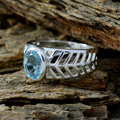 Blue Topaz Solitaire Spanish 92.5 Silver Blue Gemstone Featherlight Rope Wire Ring Jewelry