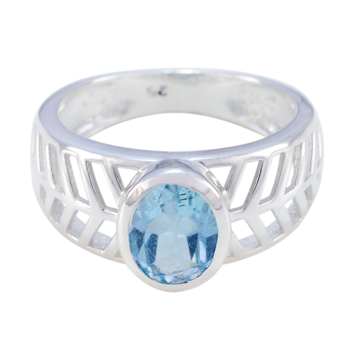 Blue Topaz Solitaire Spanish 92.5 Silver Blue Gemstone Featherlight Rope Wire Ring Jewelry
