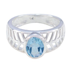 Blue Topaz Solitaire Spanish 92.5 Silver Blue Gemstone Featherlight Rope Wire Ring Jewelry