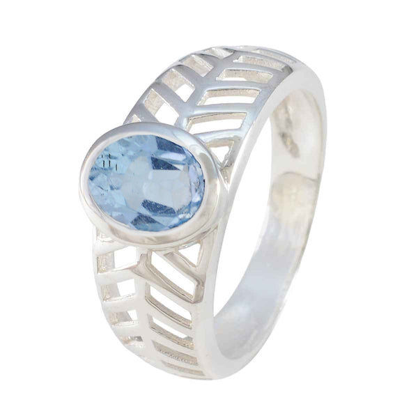 Blue Topaz Solitaire Spanish 92.5 Silver Blue Gemstone Featherlight Rope Wire Ring Jewelry