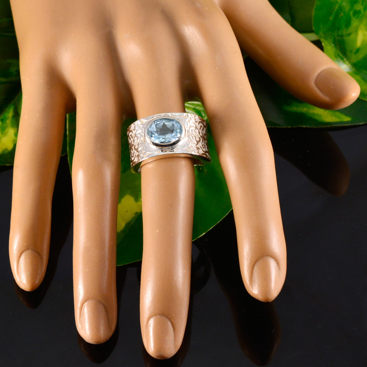 Blue Topaz Solitaire Egyptian Silver Blue Gems Essential  Art Deco Ring Jewelry