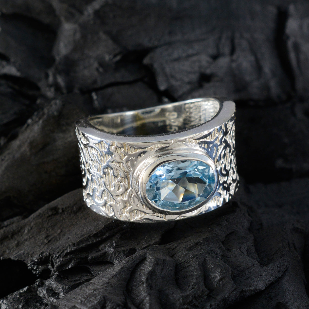 Blue Topaz Solitaire Egyptian Silver Blue Gems Essential  Art Deco Ring Jewelry