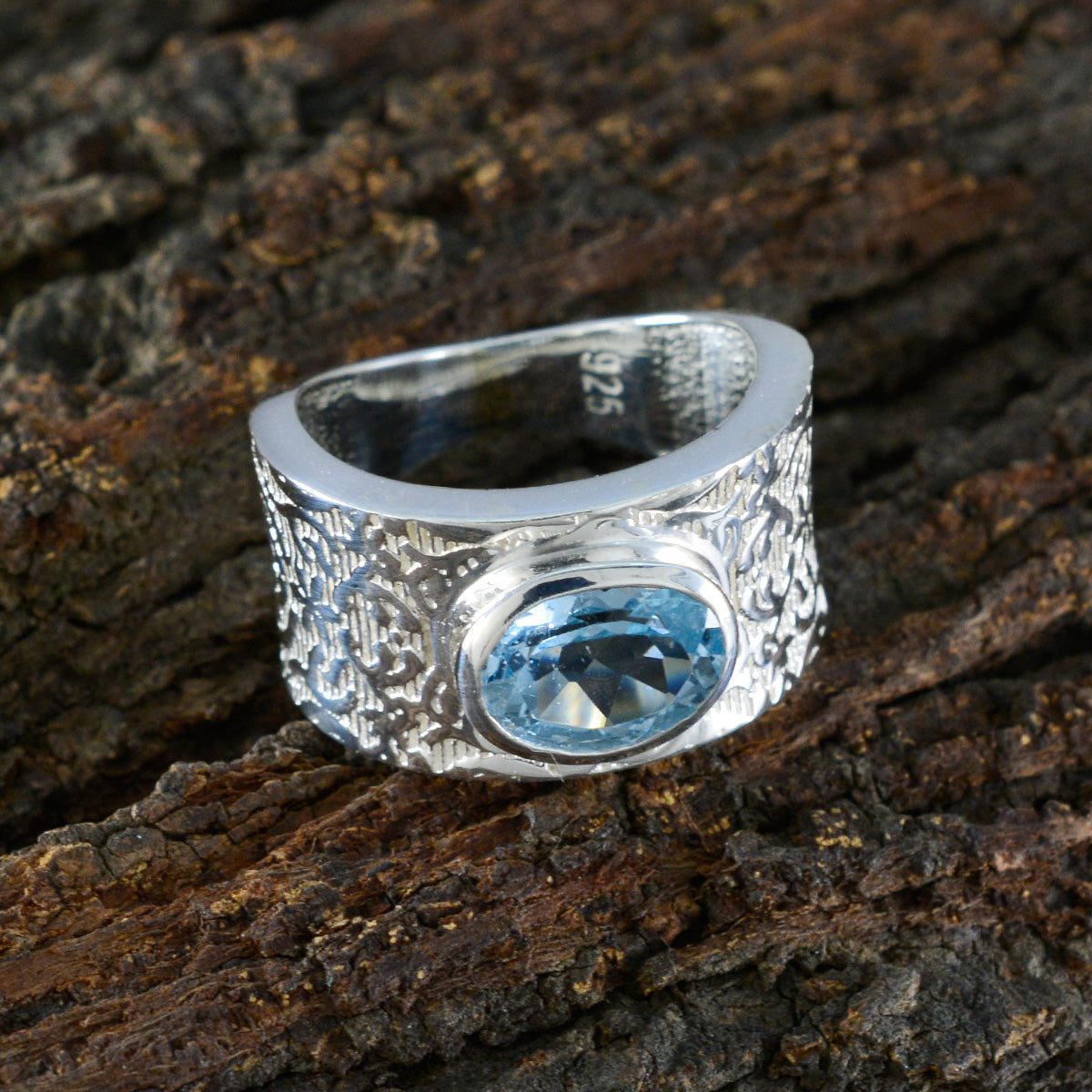 Blue Topaz Solitaire Egyptian Silver Blue Gems Essential  Art Deco Ring Jewelry