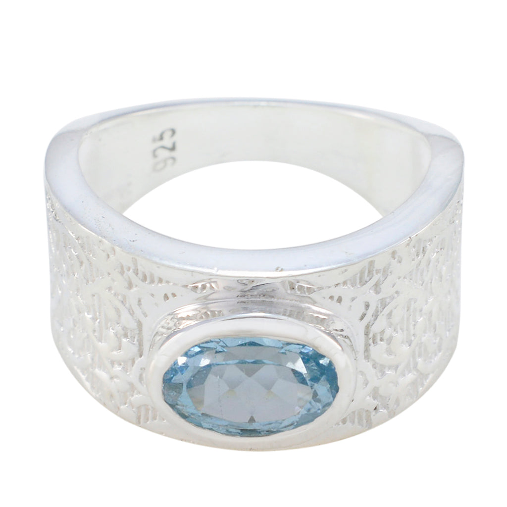 Blue Topaz Solitaire Egyptian Silver Blue Gems Essential  Art Deco Ring Jewelry