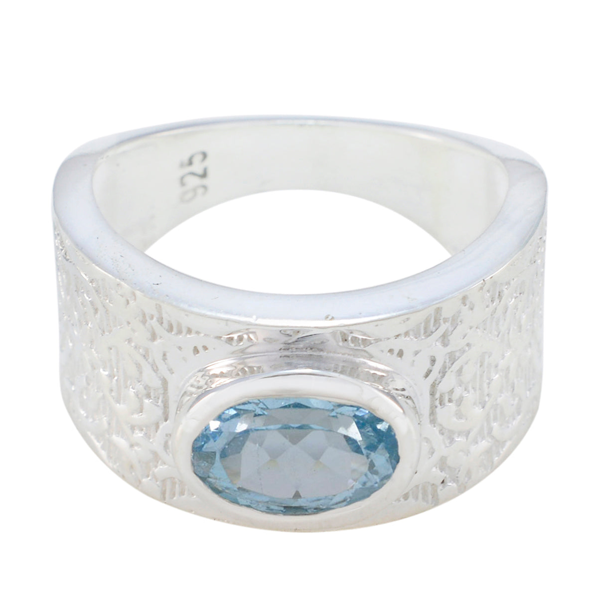 Blue Topaz Solitaire Egyptian Silver Blue Gems Essential  Art Deco Ring Jewelry