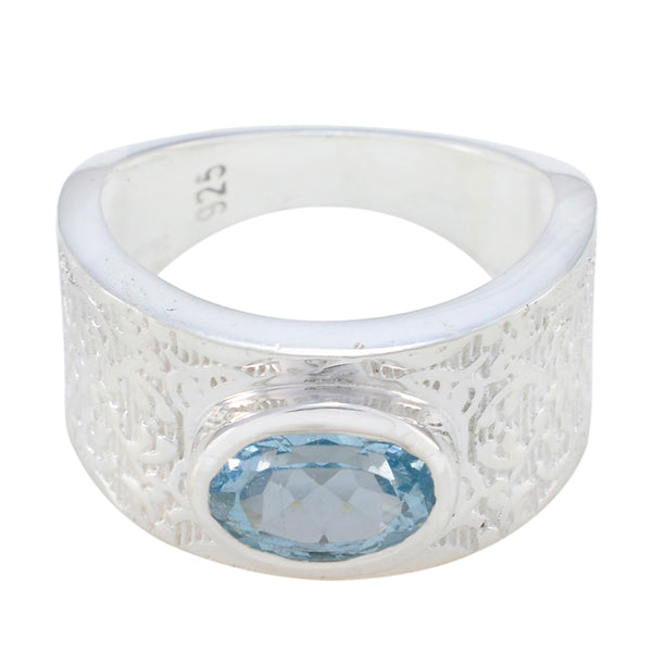 Blue Topaz Solitaire Egyptian Silver Blue Gems Essential  Art Deco Ring Jewelry