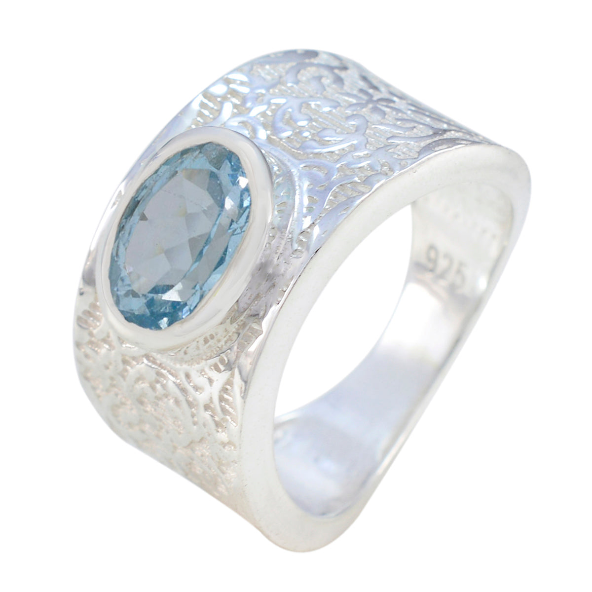 Blue Topaz Solitaire Egyptian Silver Blue Gems Essential  Art Deco Ring Jewelry