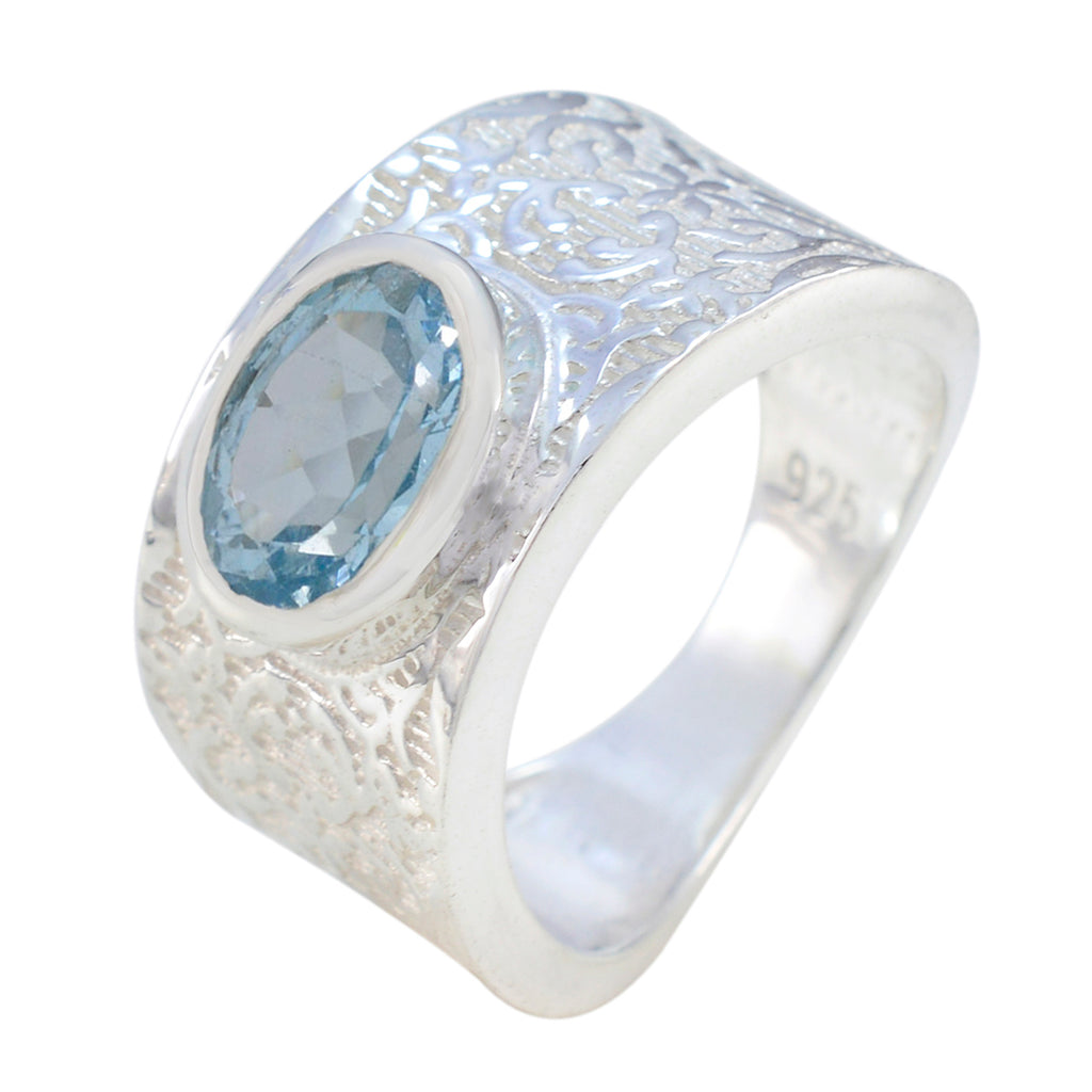 Blue Topaz Solitaire Egyptian Silver Blue Gems Essential  Art Deco Ring Jewelry
