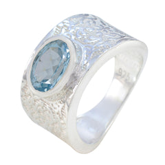 Blue Topaz Solitaire Egyptian Silver Blue Gems Essential  Art Deco Ring Jewelry