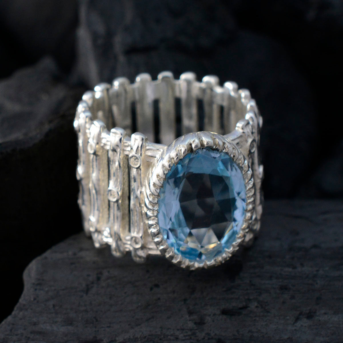 Blue Topaz Solitaire African Silver Blue Gems Edgy Armor Band Jewellery