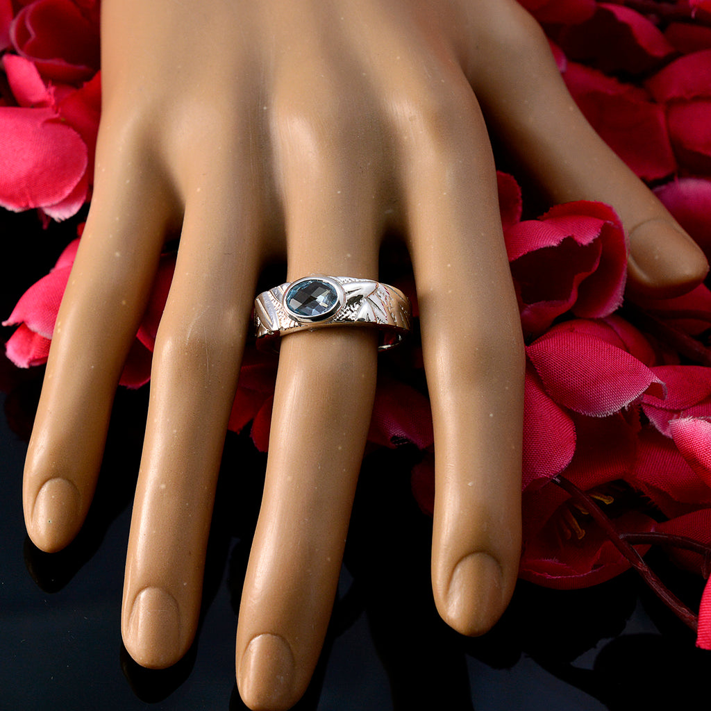 Blue Topaz Solitaire Moroccan 925 Silver Blue Gemstone Classic Sophisticated Ring Jewelry