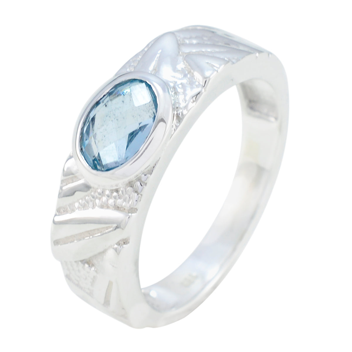 Blauwe Topaas Solitaire Marokkaanse 925 Zilveren Blauwe Edelsteen Klassieke Verfijnde Ring Sieraden Secundaire afbeelding