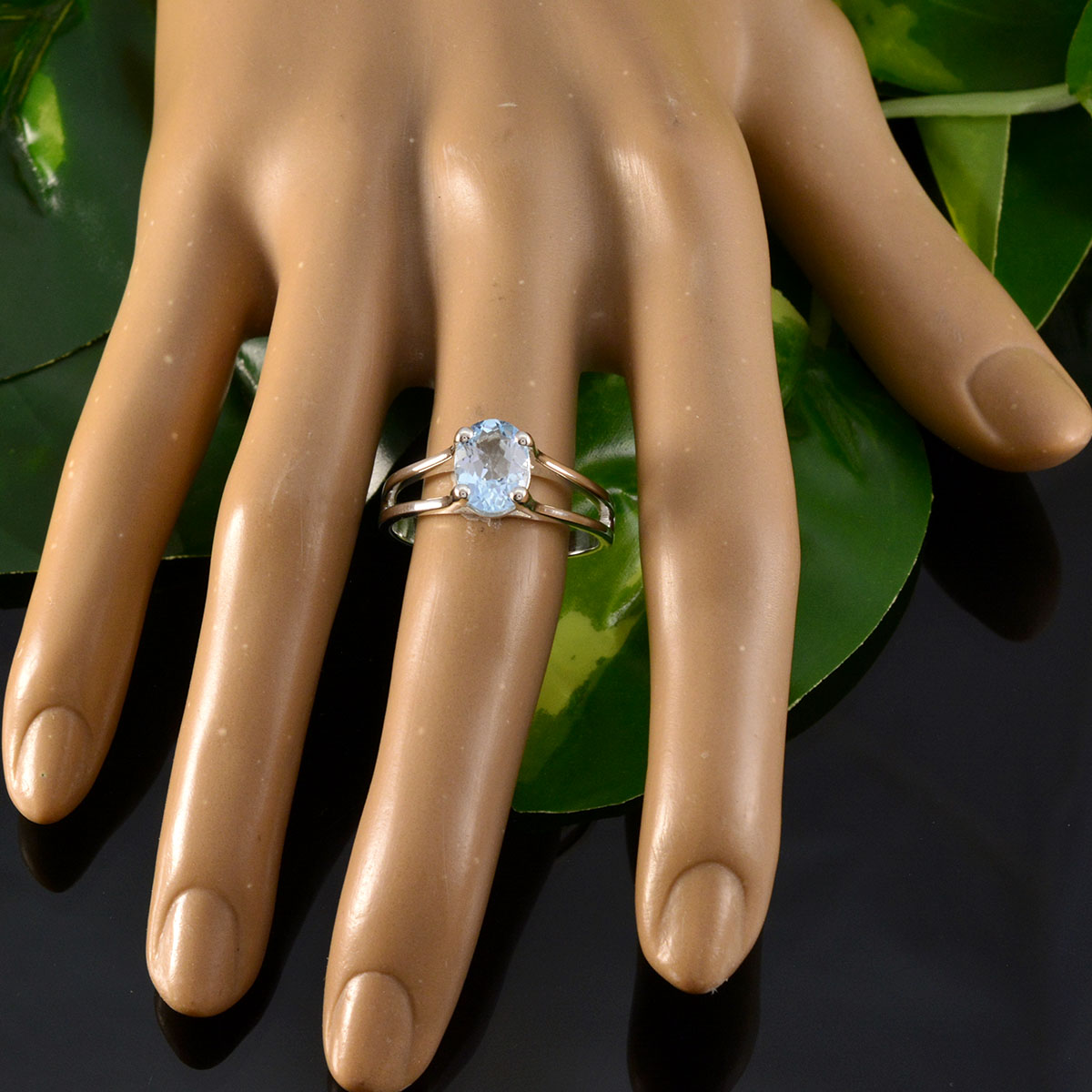 Blue Topaz Solitaire Russian Silver Blue Gemstones Slim Artisan Ring Jewellery