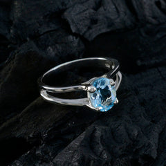 Blue Topaz Solitaire Russian Silver Blue Gemstones Slim Artisan Ring Jewellery