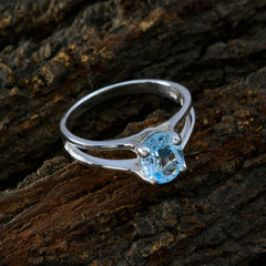 Blue Topaz Solitaire Russian Silver Blue Gemstones Slim Artisan Ring Jewellery