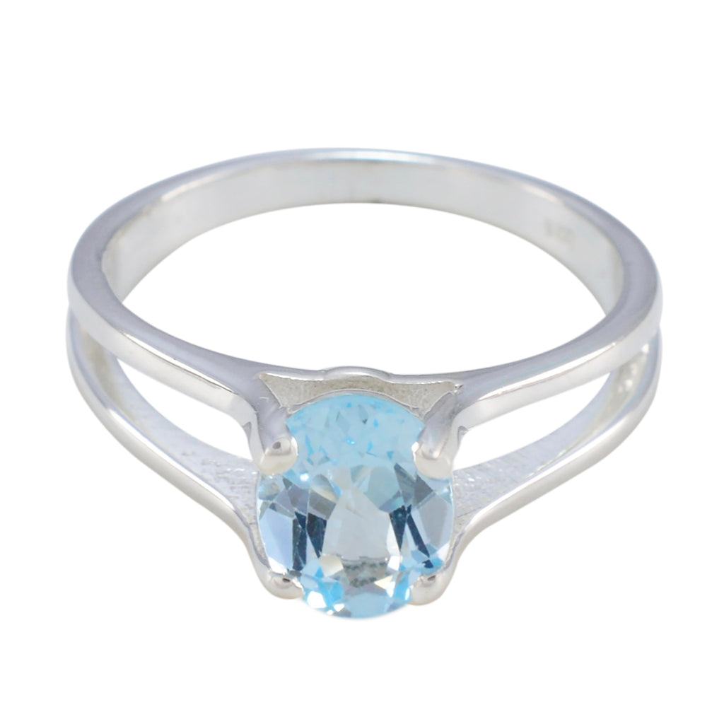 Blue Topaz Solitaire Russian Silver Blue Gemstones Slim Artisan Ring Jewellery
