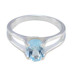 Blue Topaz Solitaire Russian Silver Blue Gemstones Slim Artisan Ring Jewellery