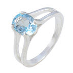 Blue Topaz Solitaire Russian Silver Blue Gemstones Slim Artisan Ring Jewellery