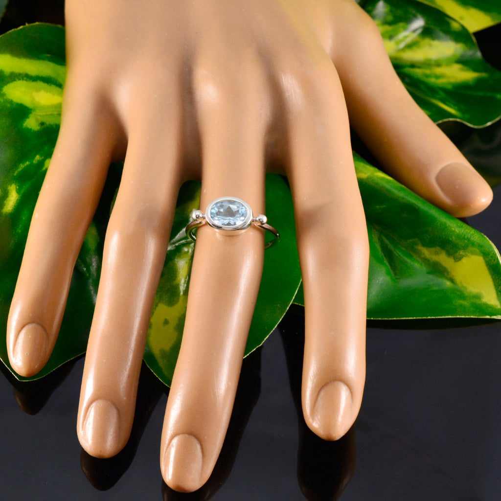Blue Topaz Solitaire Turkish Sterling Silver Blue Gems Dainty Abstract Ring Jewellery