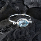 Blue Topaz Solitaire Turkish Sterling Silver Blue Gems Dainty Abstract Ring Jewellery