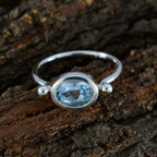 Blue Topaz Solitaire Turkish Sterling Silver Blue Gems Dainty Abstract Ring Jewellery