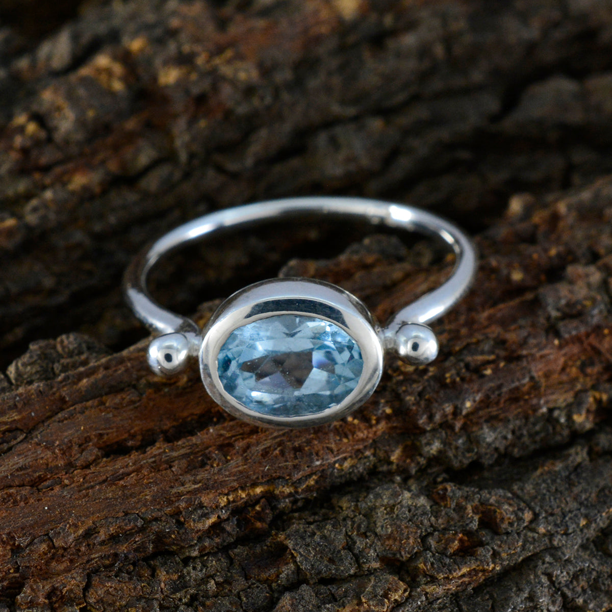 Blue Topaz Solitaire Turkish Sterling Silver Blue Gems Dainty Abstract Ring Jewellery