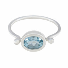 Blue Topaz Solitaire Turkish Sterling Silver Blue Gems Dainty Abstract Ring Jewellery