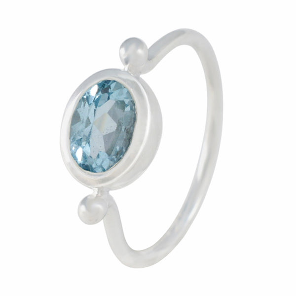 Blue Topaz Solitaire Turkish Sterling Silver Blue Gems Dainty Abstract Ring Jewellery