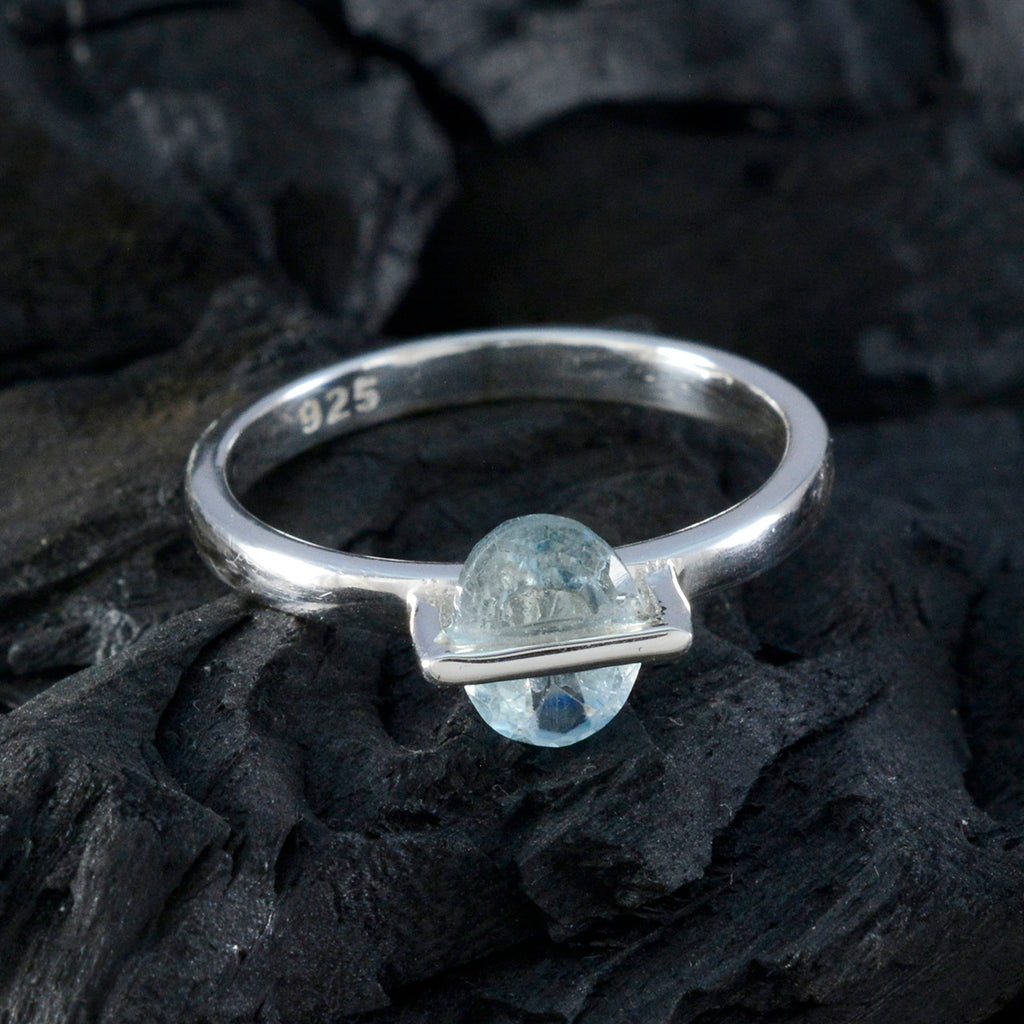 Blue Topaz Solitaire American 925 Sterling Silver Blue Gems Delicate Luxurious Ring Jewellery