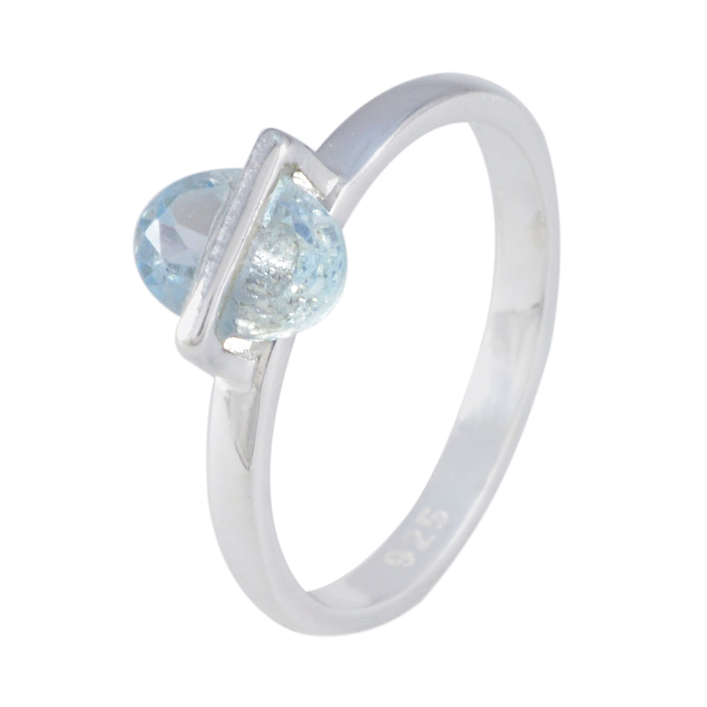 Blue Topaz Solitaire American 925 Sterling Silver Blue Gems Delicate Luxurious Ring Jewellery