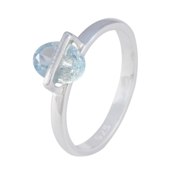 Blue Topaz Solitaire American 925 Sterling Silver Blue Gems Delicate Luxurious Ring Jewellery