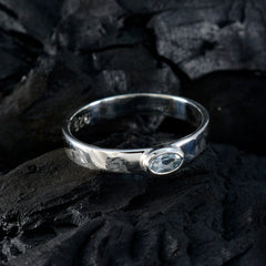 Blue Topaz Solitaire American 92.5 Silver Blue Gems Whisper thin Abstract Ring Jewelry