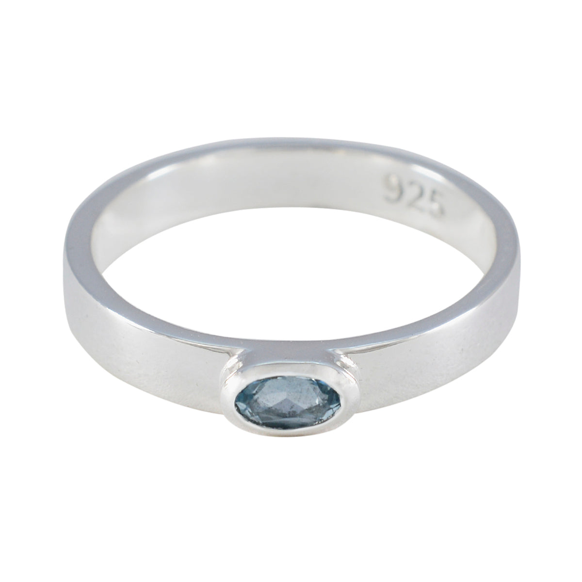 Blue Topaz Solitaire American 92.5 Silver Blue Gems Whisper thin Abstract Ring Jewelry
