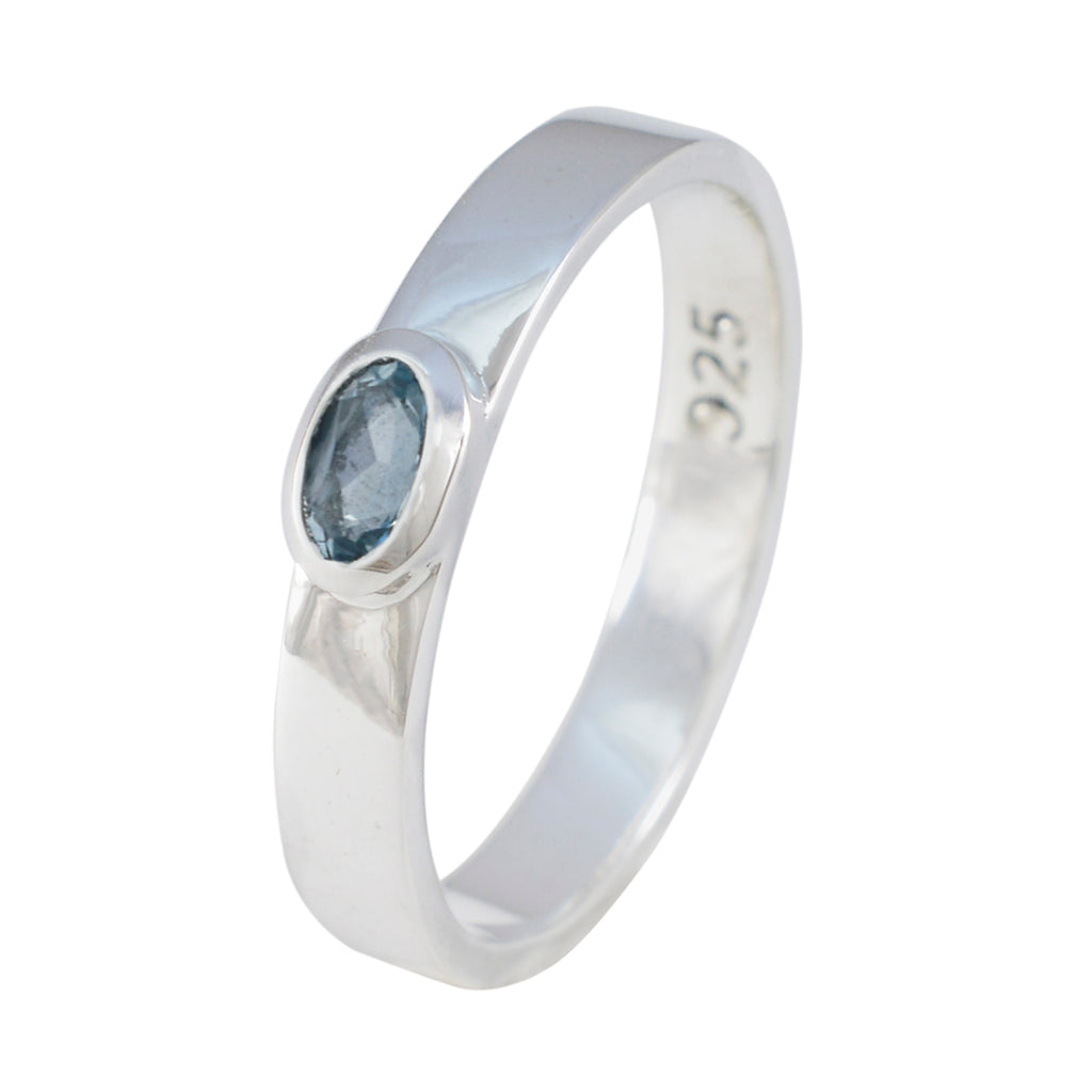 Blue Topaz Solitaire American 92.5 Silver Blue Gems Whisper thin Abstract Ring Jewelry