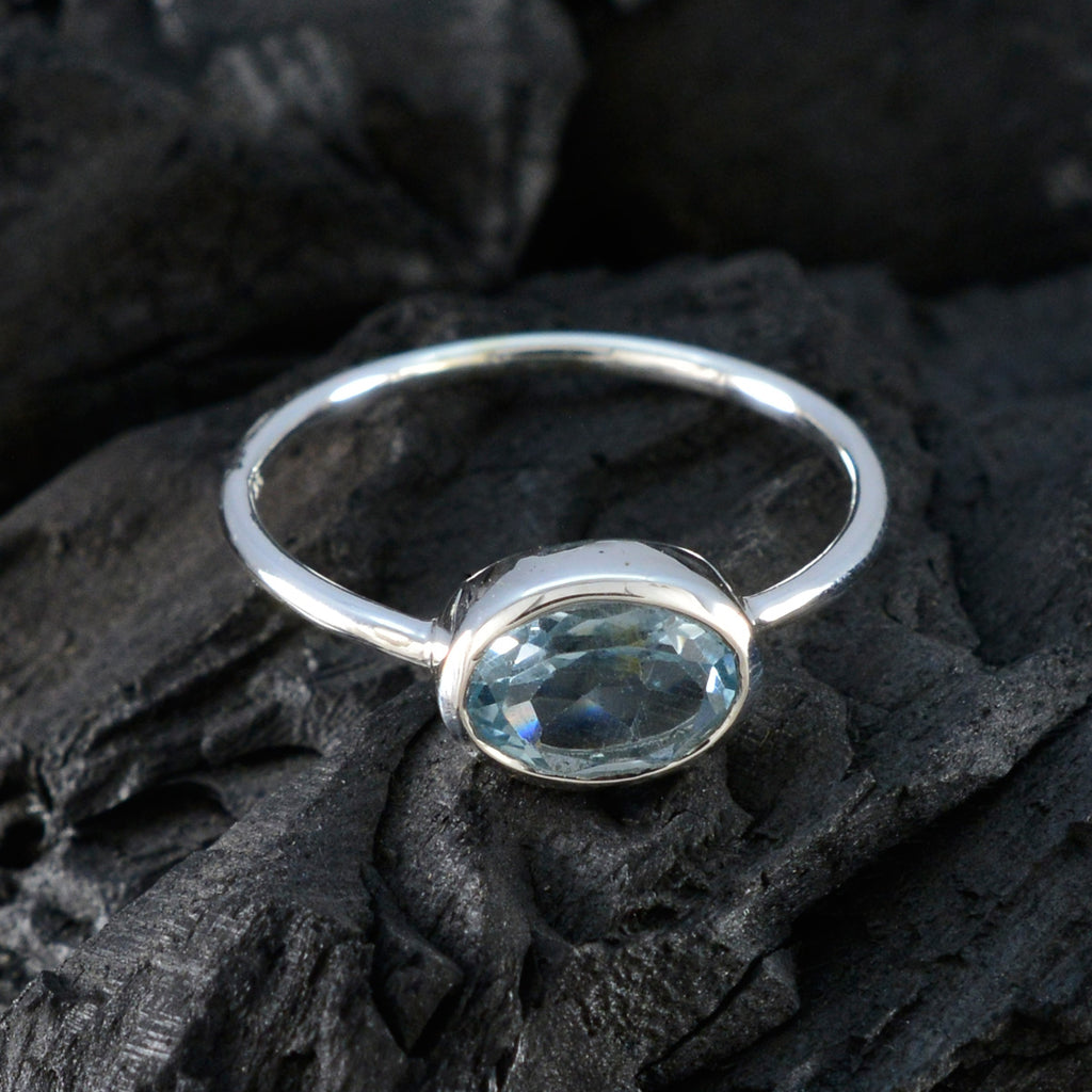 Blue Topaz Solitaire American 925 Silver Blue Gemstone Elegant  Graceful Ring Jewelry