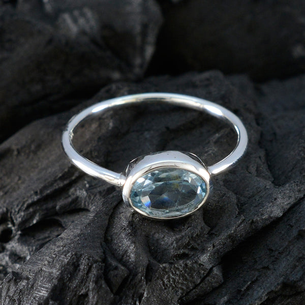 Blue Topaz Solitaire American 925 Silver Blue Gemstone Elegant  Graceful Ring Jewelry