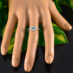 Blue Topaz Solitaire Turkish 925 Sterling Silver Blue Gemstones Elegant  Romantic Ring Jewelry
